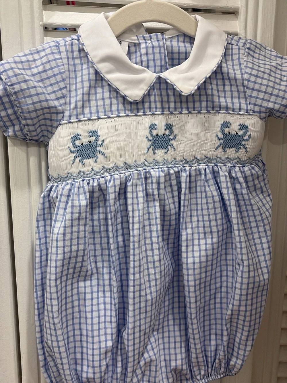 Blue & White Smocked Crab Bubble Dress